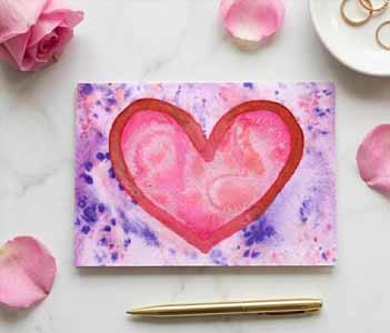 Pink heart watercolor greeting card design